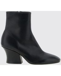 Jil Sander - Smooth Calfskin Leather Ankle Boots With Curved Heel And Round Toe - Lyst