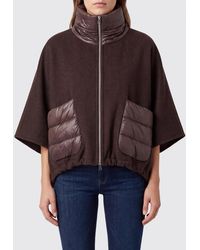 Herno - Short Wool And Cashmere Blend Cape With Funnel Neck And Zip Closure - Lyst