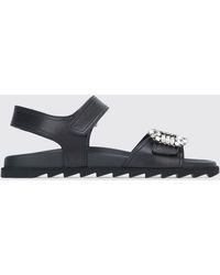Roger Vivier - Slidy Viv' Leather Sandals With Jewel Buckle - Lyst