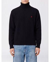 Ami Paris - Pull À Col Roulé En Pure Laine Mérinos Avec Logo Ami De Cœur Brodé - Lyst