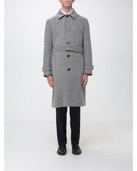 Lardini - Single-Breasted Long Wool Blend Chevron Coat With Belt - Lyst