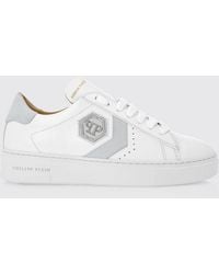 Philipp Plein - Leather Low-Top Trainers With Monogram Pattern And Hexagon Logo - Lyst