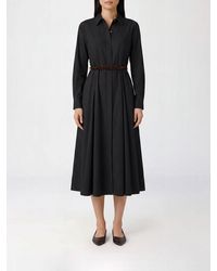 Max Mara - Midi Chemisier Cotton Dress With Belt And Long Sleeves - Lyst
