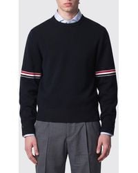 Thom Browne - Cotton Crewneck Jumper With Signature -Bar Stripe Sleeve - Lyst