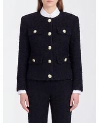 Balmain - Slim Fit Cropped Viscose Blend Blazer With Padded Shoulders - Lyst