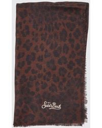 MC2 Saint Barth - Animal Print Wool Blend Scarf With Contrast Logo And Fringed Hem - Lyst