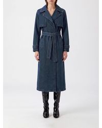 Liu Jo - Long Denim Trench Coat With Tie-Waist Belt - Lyst