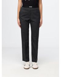 MSGM - High-Waisted Straight Leg Wool Blend Trousers With Side Zip - Lyst