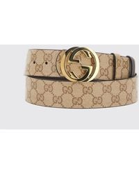 Gucci - Reversible Leather And Cotton Blend Belt With Gg Monogram Buckle - Lyst