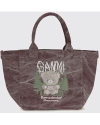 Ganni - Medium Recycled Cotton Tote Bag With Teddy Bear Print - Lyst