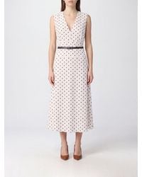 P.A.R.O.S.H. - Polka Dot Silk Crêpe De Chine Midi Dress P.A.R.O..H. With V-Neck - Lyst