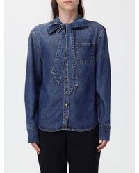Self-Portrait - Pussy-Bow Denim Shirt With Patch Pockets - Lyst