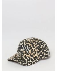 Ganni - Embroidered Logo Animal Print Cotton Twill Hat - Lyst