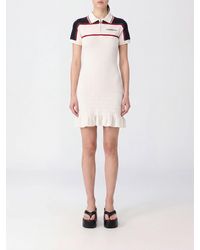CASABLANCA - Slim Fit Striped Knit Mini Polo Dress With Ruffled Hem - Lyst