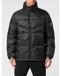 Philipp Plein - Short Quilted Technical Fabric Puffer Jacket With High Neck - Lyst