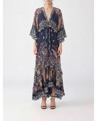 Etro - Paisley Embroidered Silk Midi Dress With Asymmetrical Hem And Long Sleeves - Lyst