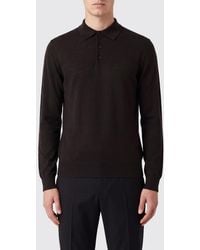 Emporio Armani - Long-Sleeved Virgin Wool Knit Polo Shirt With Three-Button Placket - Lyst