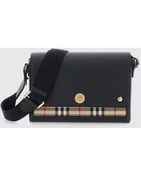 Burberry - Note Check Coated Cotton Crossbody Bag With Leather Details - Lyst
