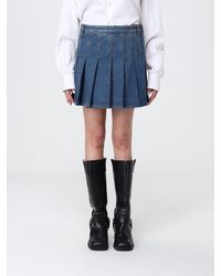 Burberry - Pleated Denim Skirt - Lyst