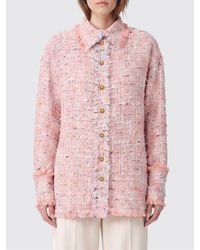 Balmain - Cropped Tweed Shirt Jacket With French Collar - Lyst