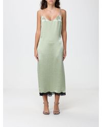 Twinset - Satin Midi Slip Dress With V-Neck And Lace Inserts - Lyst