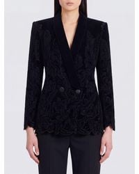 Balmain - Double-Breasted Velvet Blazer With Floral Embroidery And Shawl Collar - Lyst