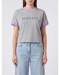 Versace - Cotton T-Shirt With Printed Logo And Contrast Trims - Lyst