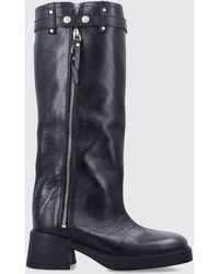 Miista - Knee-High Leather Biker Boots With Side Zip - Lyst