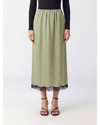 Twinset - A-Line Satin Midi Skirt With Lace Inserts And High Waist - Lyst