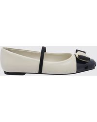 Ferragamo - Bicolour Leather New Vara Mary Jane Ballet Flats With Bow - Lyst