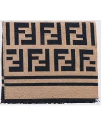 Fendi - Wool And Silk Blend Scarf With Jacquard Ff Monogram - Lyst