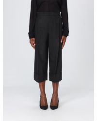 Elisabetta Franchi - Pinstriped Cropped High-Waisted Trousers - Lyst