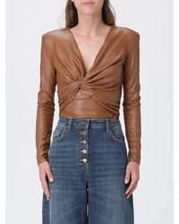 Elisabetta Franchi - Long-Sleeved Draped Faux Leather Evening Top - Lyst