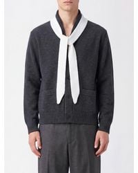 Sacai - Pure Wool Cardigan With Scarf Neck And Patch Pockets - Lyst
