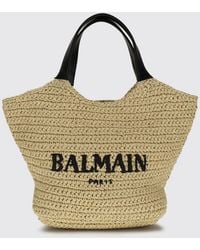 Balmain - Viscose Tote Bag With Contrasting Logo And Double Handles - Lyst