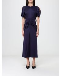 Victoria Beckham - Bela Viscose Sheath Midi Dress With Puff Sleeves - Lyst
