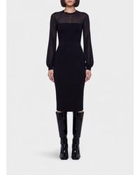 Elisabetta Franchi - Viscose Midi Sheath Dress With Puff Sleeves - Lyst
