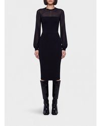 Elisabetta Franchi - Viscose Midi Sheath Dress With Puff Sleeves - Lyst
