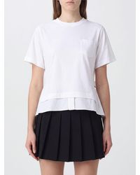 Sacai - Short-Sleeved Cotton T-Shirt With A Contrasting Ruffled Hem - Lyst