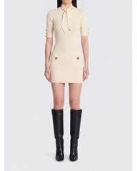 Elisabetta Franchi - Knit Mini Dress With Pussy-Bow Collar And Pockets - Lyst