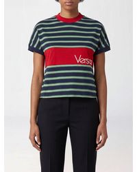 Versace - Slim Fit Striped Cotton T-Shirt With A Crew Neckline - Lyst
