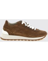 Brunello Cucinelli - Suede Calfskin Low-Top Trainers With Monili - Lyst