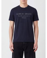 Giorgio Armani - Short-Sleeved Cotton T-Shirt With Contrasting Logo - Lyst