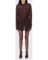 Saint Laurent - Organic Silk Mini Shirt Dress With Tie-Waist Belt - Lyst