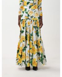 Dolce & Gabbana - Falda de volantes larga de algodón con estampado de rosas amarillas - Lyst
