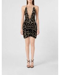 Philipp Plein - Animal Print Jersey Mini Dress With Draping And Off-Shoulder Design - Lyst
