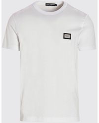 Dolce & Gabbana - Dolce &Amp Gabbana Cotton T-Shirt With Metal Logo Plaque - Lyst