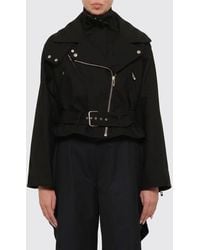 Alaïa - Cropped Cotton Biker Jacket With Adjustable Waist Belt - Lyst
