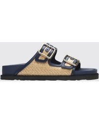 Birkenstock - Bicolor Leather And Raffia 1774 Arizona Flat Sandals - Lyst