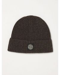 Stone Island - Ribbed Virgin Wool Beanie Hat With Compass Logo - Lyst
